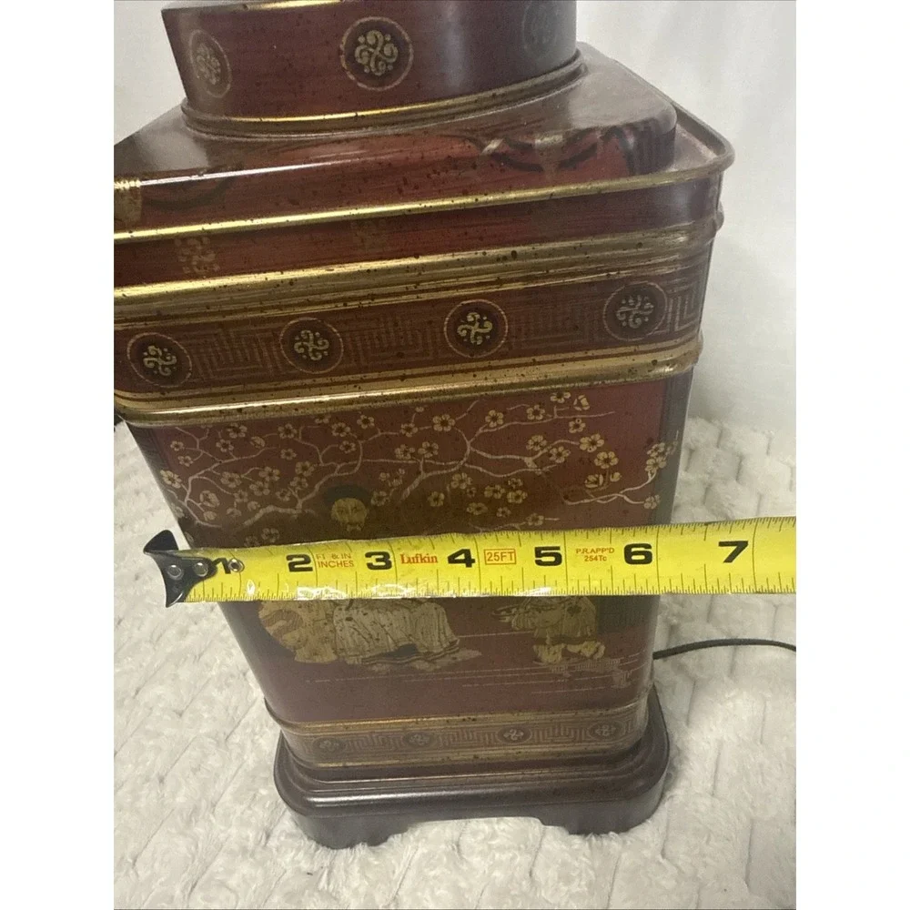 Vintage Frederick Cooper Tea Tin Canister Table Lamp Asian Chinoiserie Regency